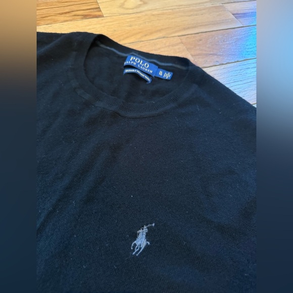 Polo Ralph Lauren 100% Merino Wool Crew Neck Black Lightweight Sweater Men Sz XL - Picture 2 of 11